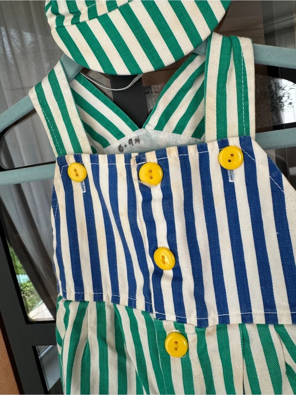 Vintage teddy bear set striped overalls romper hat sailor sailboat fishing